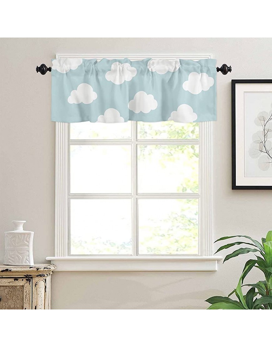 Valance Curtains for Kitchen Window Blue White Cloud Cartoon Kids Rod Pocket Valances Window Treatments Short Curtains for Bedroom Living Room,54 X 18 -1 Panel, - B4S1JQ1N0