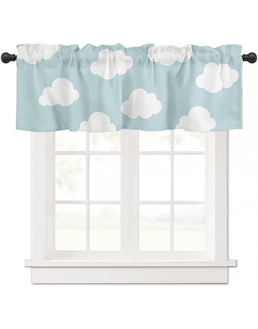 Valance Curtains for Kitchen Window Blue White Cloud Cartoon Kids Rod Pocket Valances Window Treatments Short Curtains for Bedroom  Living Room,54" X 18" -1 Panel, - B4S1JQ1N0