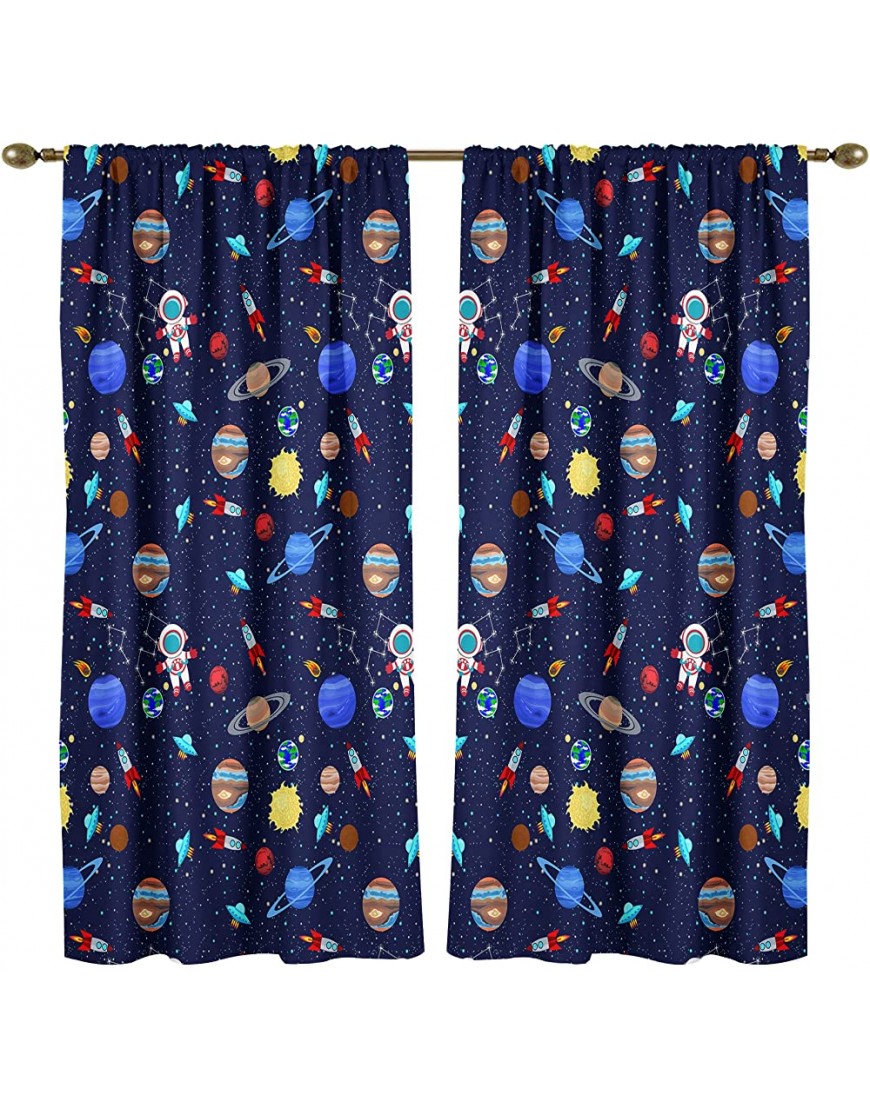 Zokyer Cartoon Space Window Curtain for Boys Kids Universe Astronaut Planet Journey Starry Star Nursery Playroom Rod Pocket Drapes 42" W x 63" L Curtain Set for Living Room Set of 2 Panels Grommet - B9I4UNQUQ
