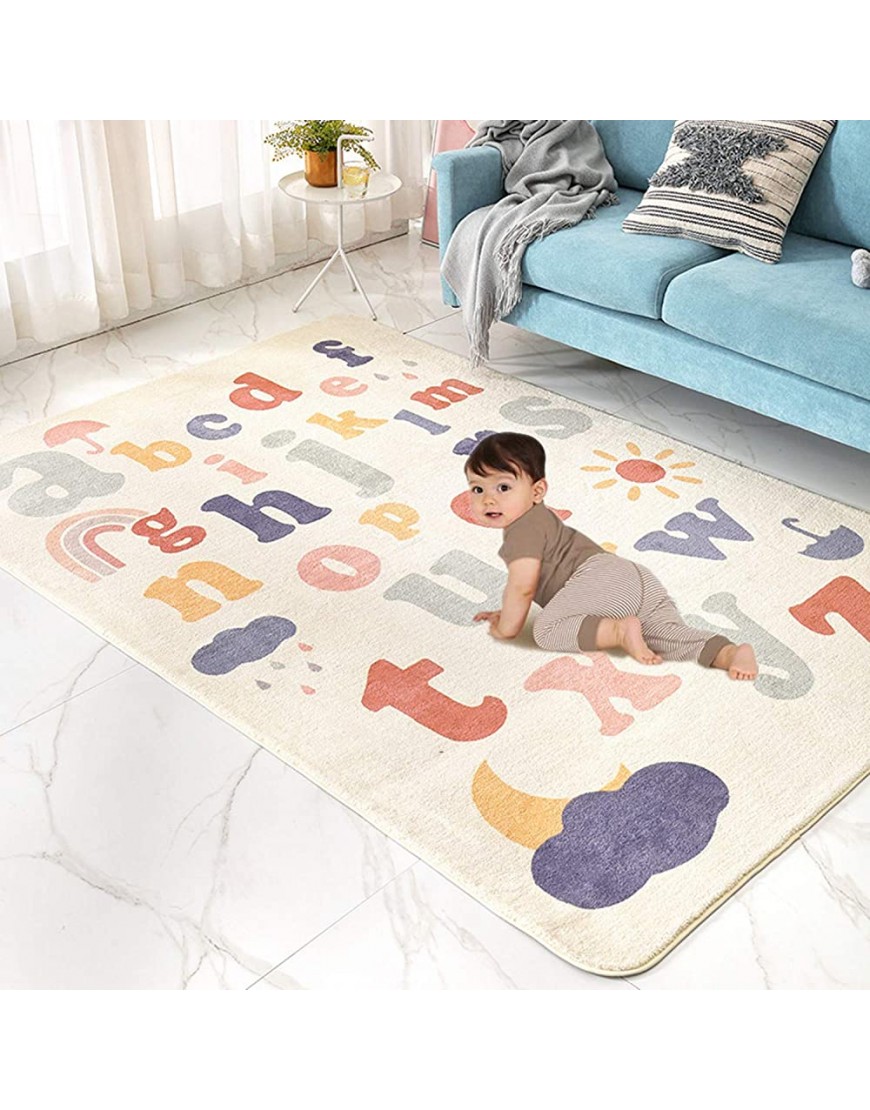 Abreeze Play Mat Faux Wool Kids Play Area Rugs 4' x 5.3' Non-Slip Childrens Carpet ABC Number Educational Learning & Game Decor Living Room Bedroom Playroom Nursery Best Shower Gift - BWTL3H1BR