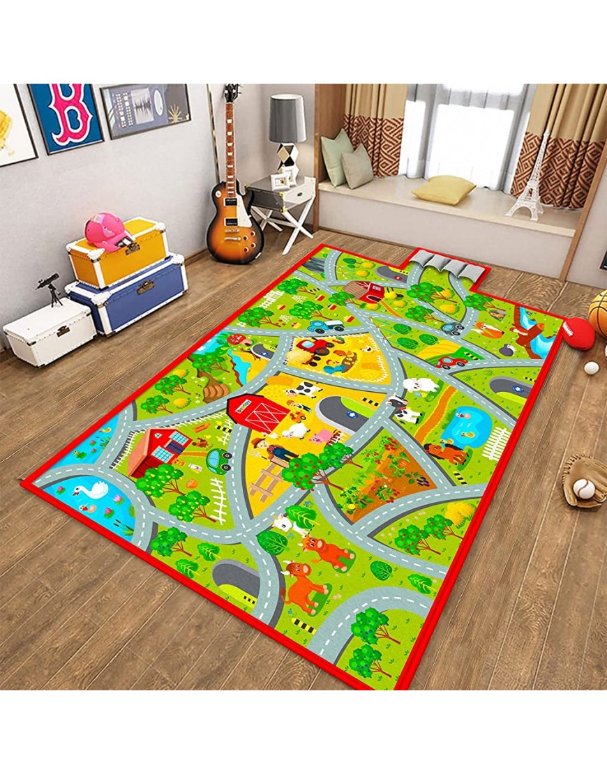 beetoy Play Mats for Floor Kids Carpet Playmat Rug Happy Farm Car Rug Extra Large Car Mat for Playing with Cars and Toys for Baby Children Multi Color Vivid Farm Scene for Play Room Game Safe Area - B3KZSQFFI