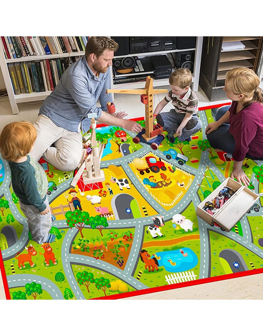 beetoy Play Mats for Floor Kids Carpet Playmat Rug Happy Farm Car Rug Extra Large Car Mat for Playing with Cars and Toys for Baby Children Multi Color Vivid Farm Scene for Play Room Game Safe Area - B3KZSQFFI