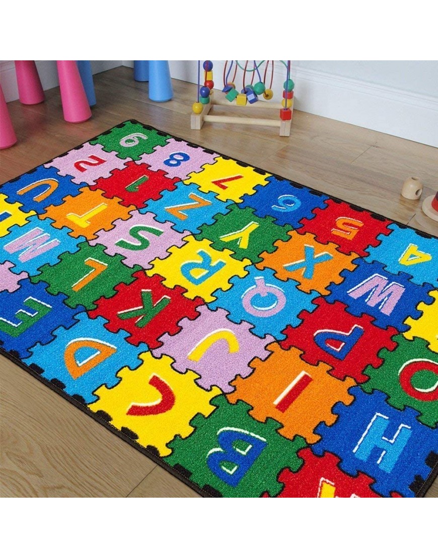 Champion Rugs Large Classroom Rugs Kids Alphabet A-Z and 1-9 Puzzle Area Rug Non Slip Gel Backing 96” x 120” - BG6ZSE19V
