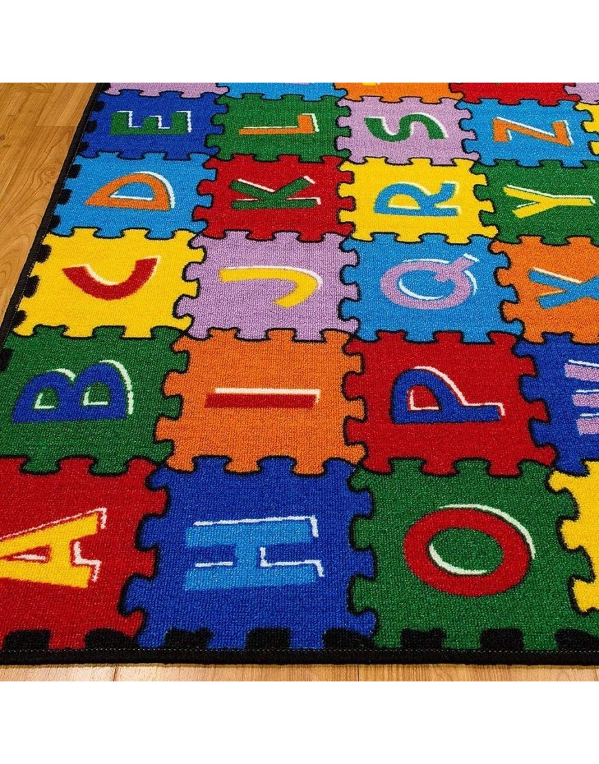 Champion Rugs Large Classroom Rugs Kids Alphabet A-Z and 1-9 Puzzle Area Rug Non Slip Gel Backing 96” x 120” - BG6ZSE19V