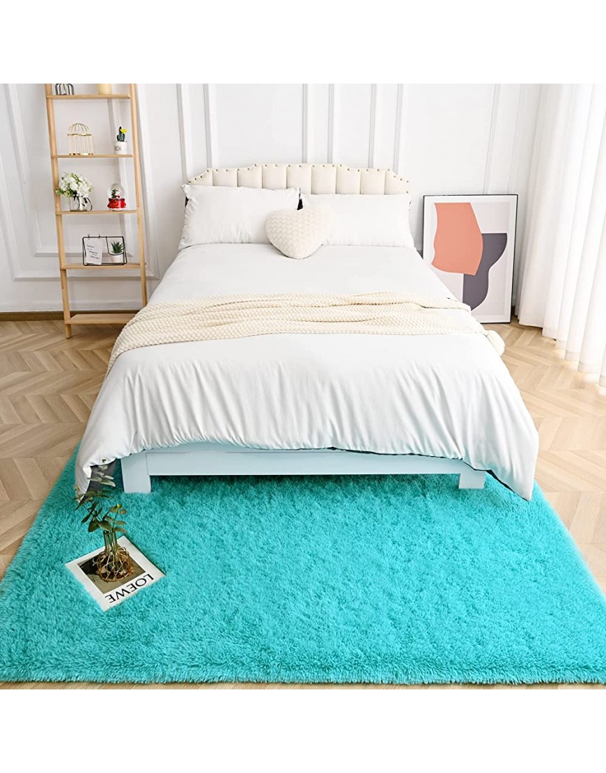 Flagover Soft Area Rug for Bedroom Fluffy Shaggy 5x8 Blue Rugs for Living Room Furry Plush Carpets New Upgraded Fuzzy Bedside Rugs for Boys Girls Fuzzy Home Dorm Decor Nordic Floor Mats - BIIIAQF45