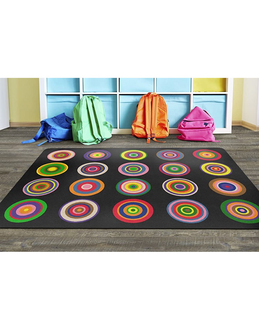 Flagship Carpets Color Rings Colorful Children's Area Rug for Kids Room Circle Seating Décor Play Carpet for Teaching and Playing Seats 20 5'10 x 8'4 Black - B4D68ENIB