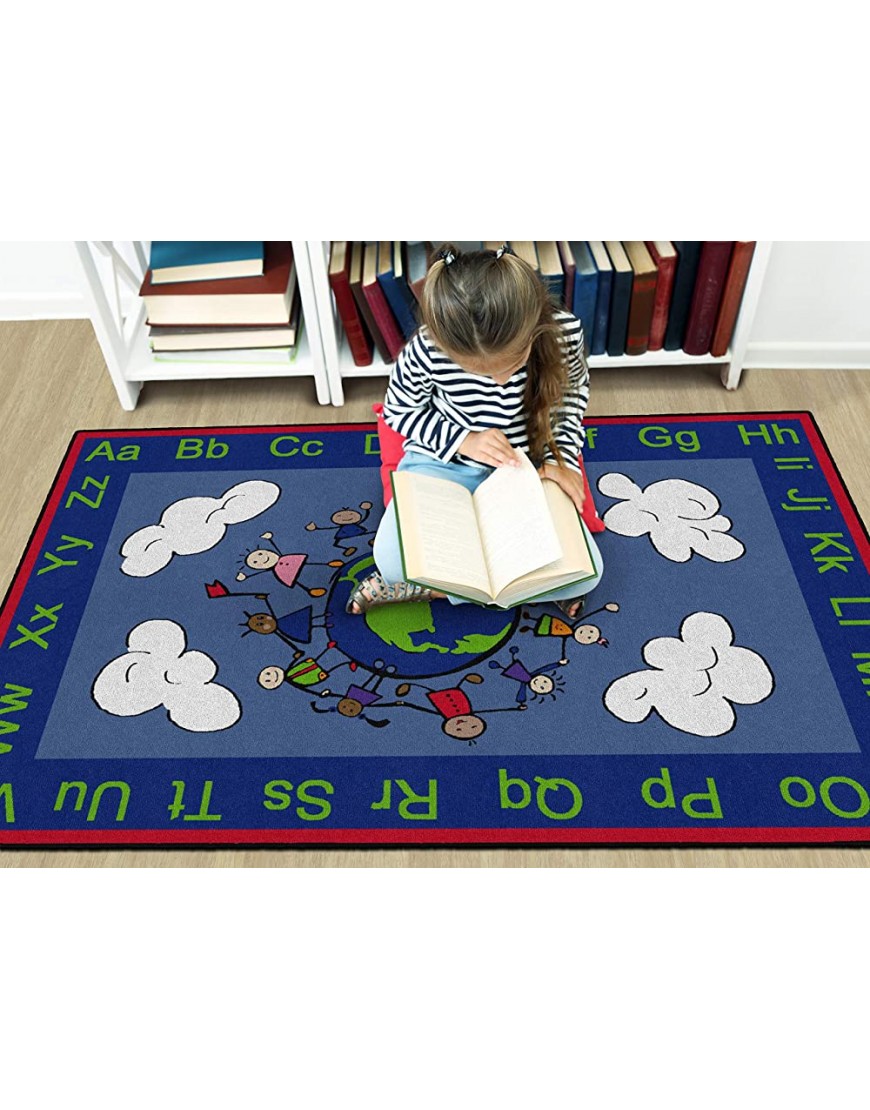 Flagship Carpets Happy World Rug Educational Carpet for Children's Classroom Home and School Playroom or Children's Bedroom 5' x 8' Blue Multi-Color - BANEEGRTT