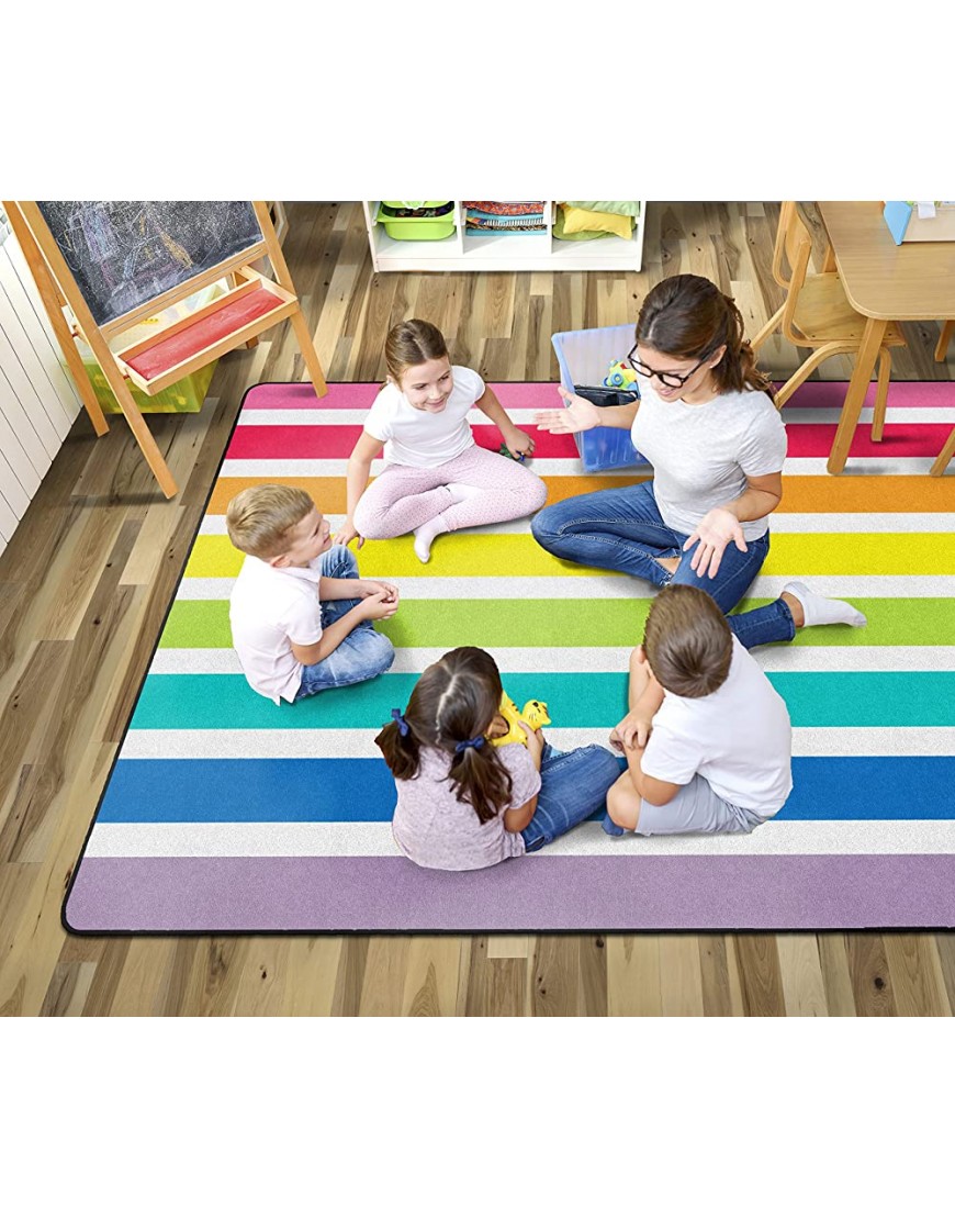 Flagship Carpets Schoolgirl Style Hello Sunshine Bright Rainbow Striped Classroom Area Rug for Indoor Classroom Learning or Kid Bedroom Educational Play Mat 7'6 x 12' Multicolor - BETEMMYKS
