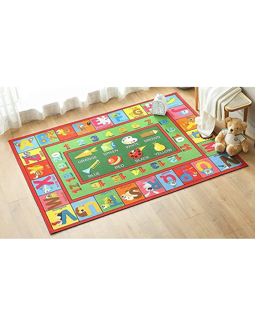 JHL 5' x 6' 6" No-Slip Playtime Collection ABC Words Numbers Fruits Colors and Animals Educational Learning Area Rug Nursery Carpet for Kids and Children Bedrooms and Playroom - BXQLGWYOL