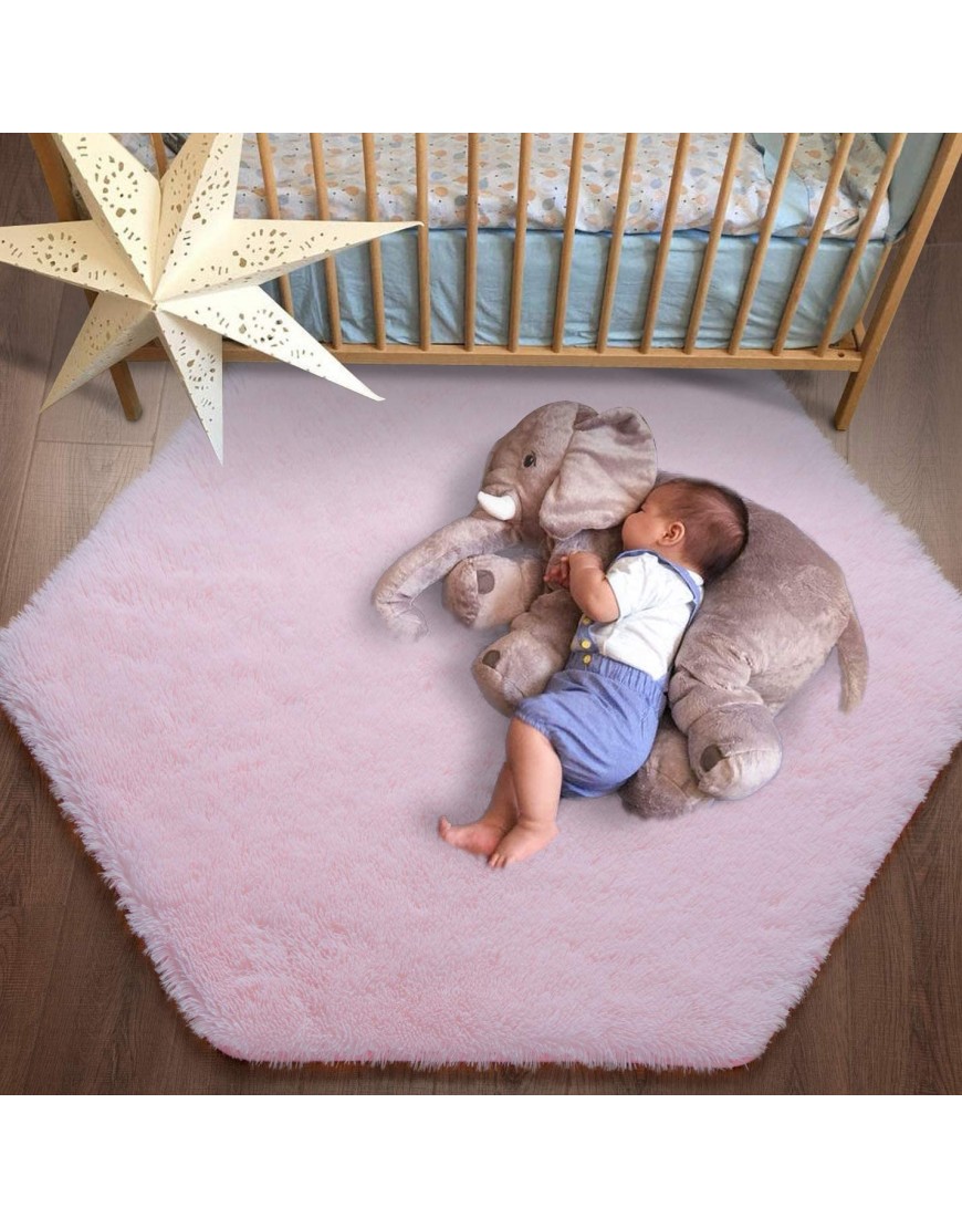 junovo Ultra Soft Rug for Nursery Children Room Baby Room Home Decor Dormitory Hexagon Carpet for Playhouse Princess Tent Kids Play Castle Diameter 4.6 ft Pink - B6AOTKB6F