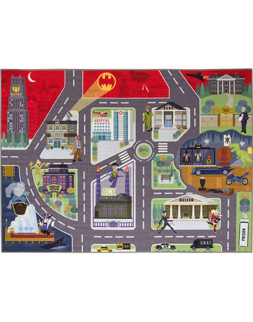 KC Cubs | Batman Gotham City™ Road Map Educational Learning & Game Area Rug Carpet for Kids and Children Bedrooms and Playroom - BRP3J2BA8