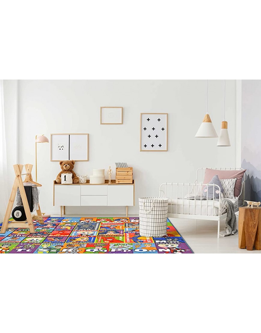 KC Cubs | DC Super Hero ABC Alphabet Traits & Emotions Educational Learning & Game Area Rug Carpet for Kids and Children Bedrooms and Playroom - BQJRXV747