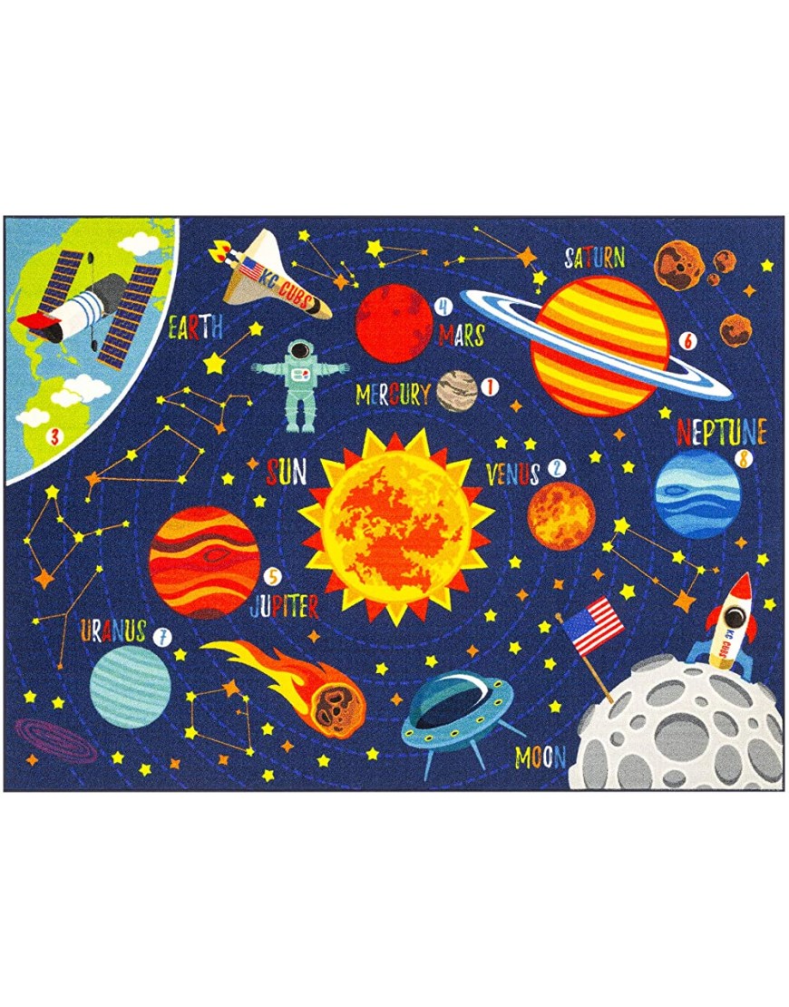 KC CUBS Playtime Collection Space Safari Road Map Educational Learning & Game Area Rug Carpet for Kids and Children Bedrooms and Playroom 3' 3 x 4' 7 - BUOY61TVZ