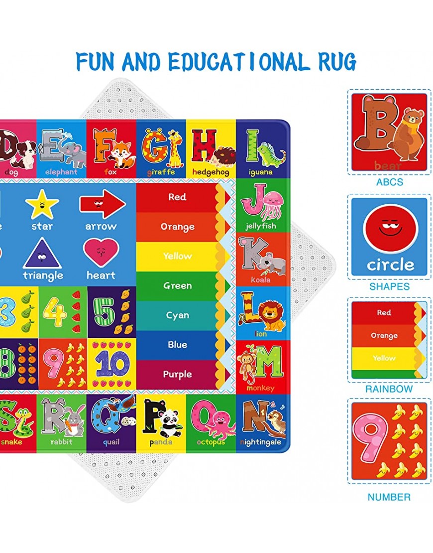 Kentaly Baby Play Mat Kids Rug for Playroom Playtime Collection ABC Numbers Animals Rainbow and Shapes Educational Area Rugs for Kids Room Classroom 55.1 x 39.4 inch B - BLF1693XP