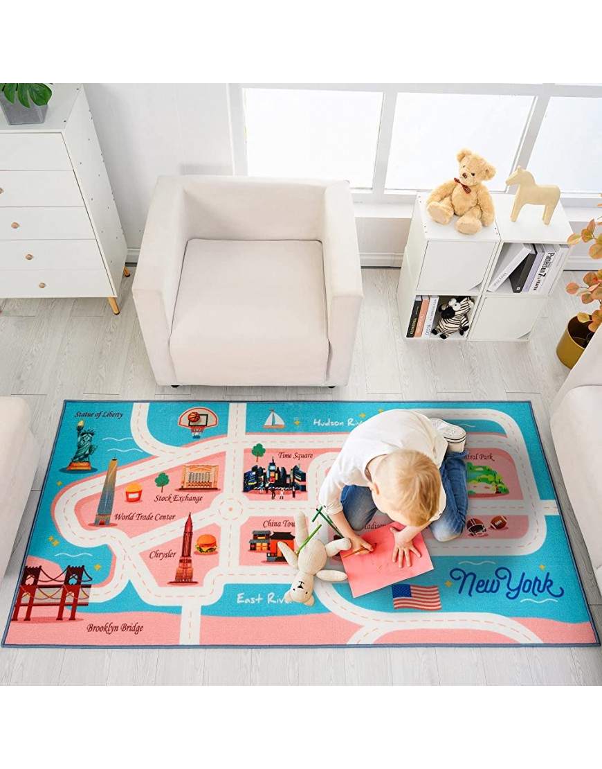 Kids Rug Playmat for Toy Cars 59x31Colorful and Fun Play Car Rugs with Roads for Bedroom and Kidrooms,Car Rug to Have Fun on,Area Rug Mat with Non-Slip Backing,Car Mat Great for Playing with Toys - BDYU8T8B9