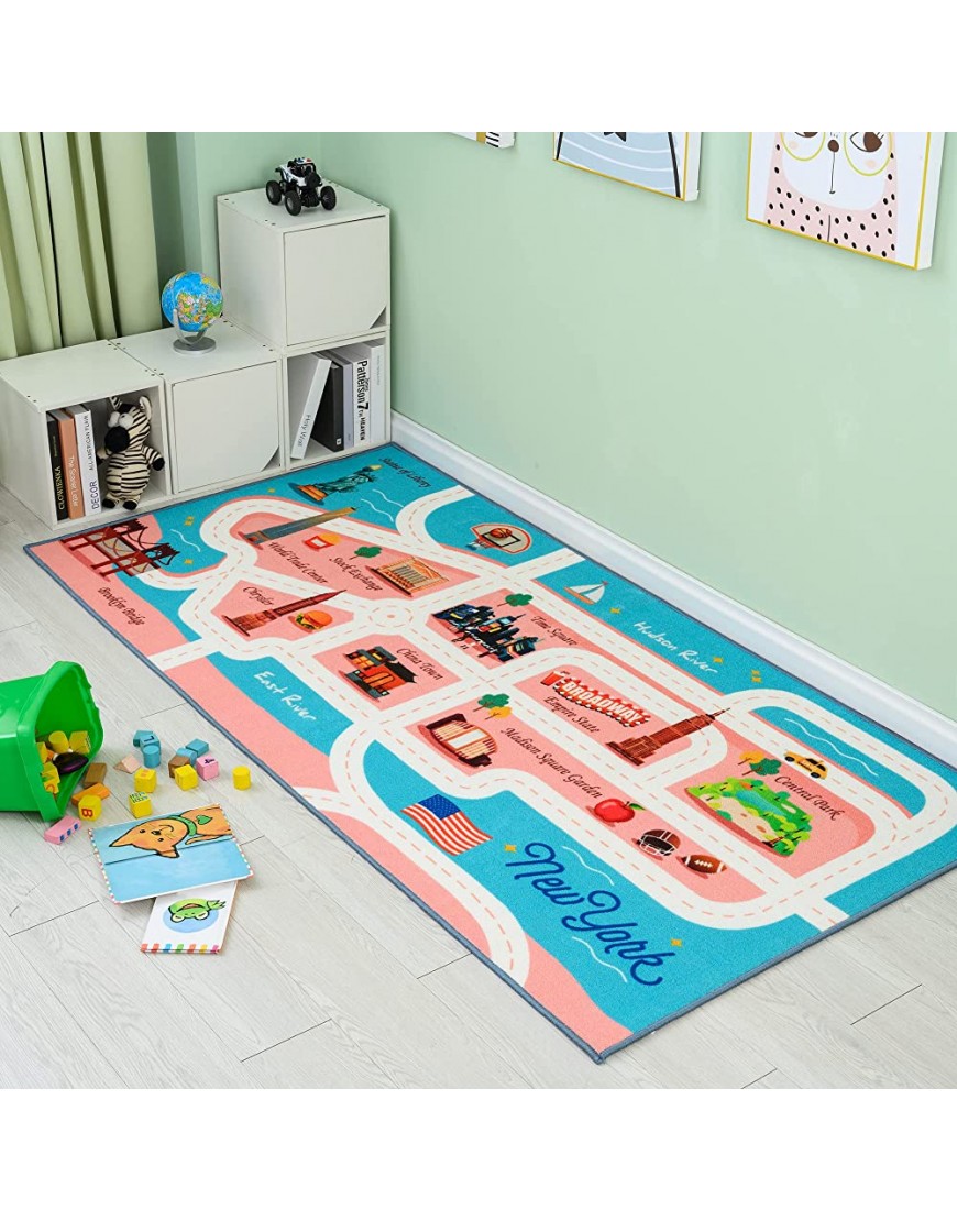 Kids Rug Playmat for Toy Cars 59"x31"Colorful and Fun Play Car Rugs with Roads for Bedroom and Kidrooms,Car Rug to Have Fun on,Area Rug Mat with Non-Slip Backing,Car Mat Great for Playing with Toys - BDYU8T8B9