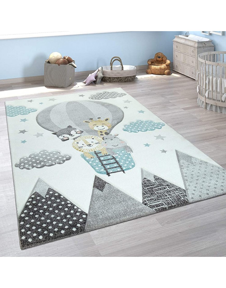 Kids Rug with Cute Animals on a Hot Air Balloon Ride in Pastel Size: 4'7" x 6'7" - BQWLVMEFN