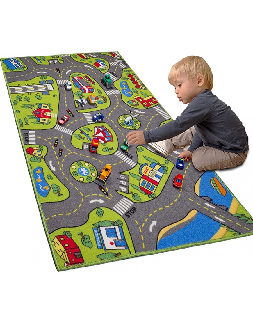 Large Kids Carpet Playmat Rug 32 x 52 with Non-Slip Backing City Life Play Mat for Playing with Car Toy Game Area for Baby Toddler Kid Child Educational Learn Road Traffic in Bedroom Classroom - B1Z48YKN0