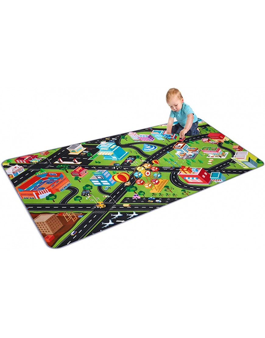 PartyKindom Kids Carpet Playmat Rug Fun City Traffic Game Carpet with 6 Pack Pullback Cars Learn & Have Fun & Educational Play Mat Rug Great for Children Bedroom Playroom Living Room67’’x35’’ - B27QFCA4N