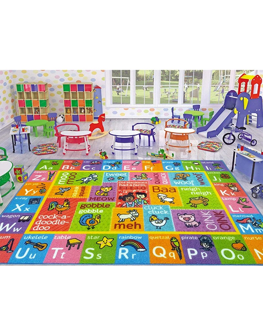 Playtime Collection ABC Alphabet with Old McDonald's Animals Educational Learning Area Rug Carpet for Kids and Children Bedrooms and Playroom 8' 2 x 9' 10 - BHB15ZJ06