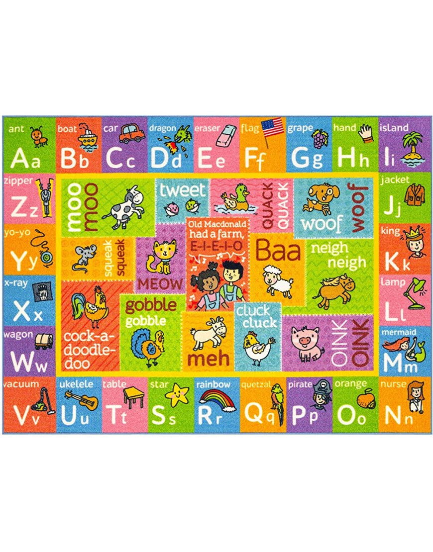 Playtime Collection ABC Alphabet with Old McDonald's Animals Educational Learning Area Rug Carpet for Kids and Children Bedrooms and Playroom 8' 2" x 9' 10" - BHB15ZJ06
