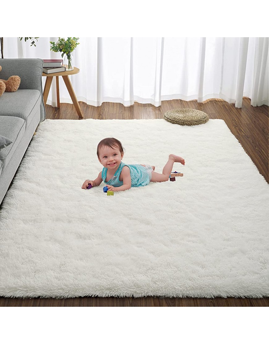 RUGICI Fluffy Area Rugs for Bedroom Soft Shaggy Carpets for Living Room 6x9 Feet Indoor Fuzzy Throw Rugs for Kids Nursery Baby Room，Modern Plush Shag Rugs for Home Decor Ivory - BS4QFZKUH