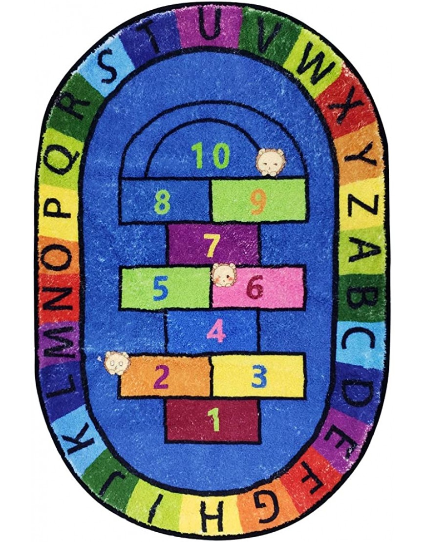 USTIDE Oval Kids Play Rug Alphabet Hopscotch Kids Rug 3'2x5' Super Soft Faux Wool Kids Play Mat Kidergarten Nursery School Rug - BZ2FCFN3C