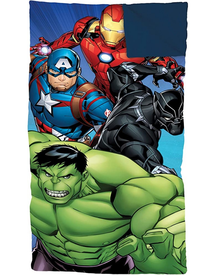 Jay Franco Marvel Avengers Battle Formation Slumber Sack Cozy & Warm Kids Lightweight Slumber Bag Sleeping Bag Featuring Captain America Iron Man Black Panther & Hulk Official Marvel Product - BL5IPSGVU