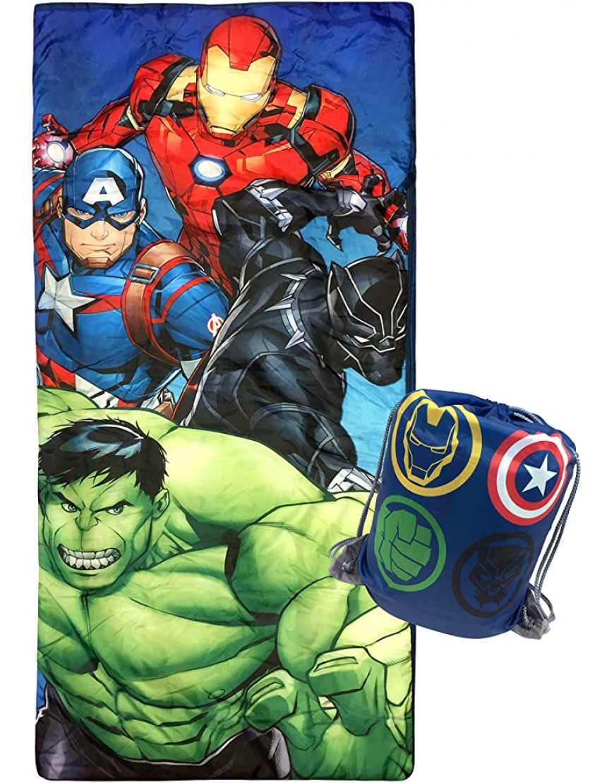 Jay Franco Marvel Avengers Battle Formation Slumber Sack Cozy & Warm Kids Lightweight Slumber Bag Sleeping Bag Featuring Captain America Iron Man Black Panther & Hulk Official Marvel Product - BL5IPSGVU