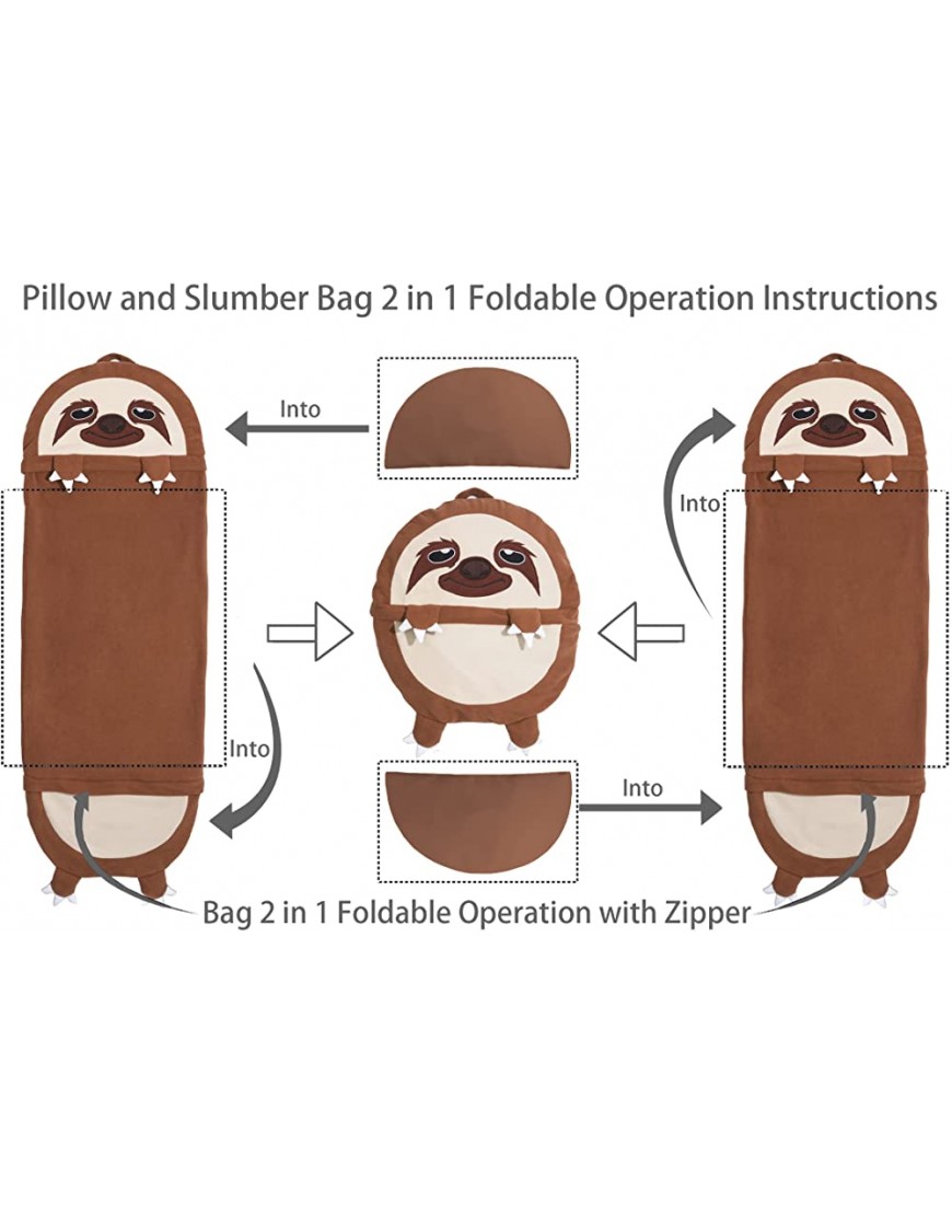 Sloth Slumber Bags 2 in 1 Nap Pillow Portable Foldable Sleeping Bag 55x21 Inches Nap Pad for Children Boys and Girls - BOE4CCCSN