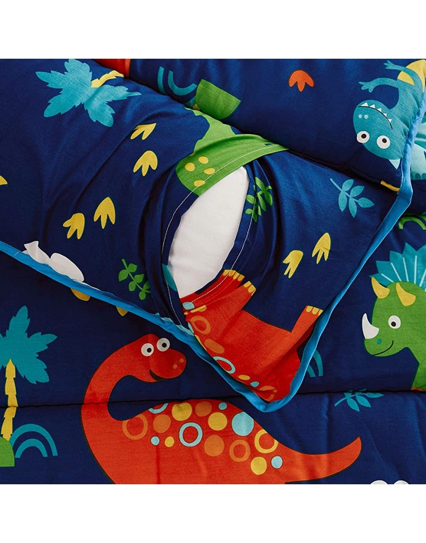 Wake In Cloud Nap Mat with Removable Pillow for Kids Toddler Boys Girls Daycare Preschool Kindergarten Sleeping Bag Dinosaurs Printed on Navy Blue 100% Cotton with Microfiber Fill - BB3XAP5KI