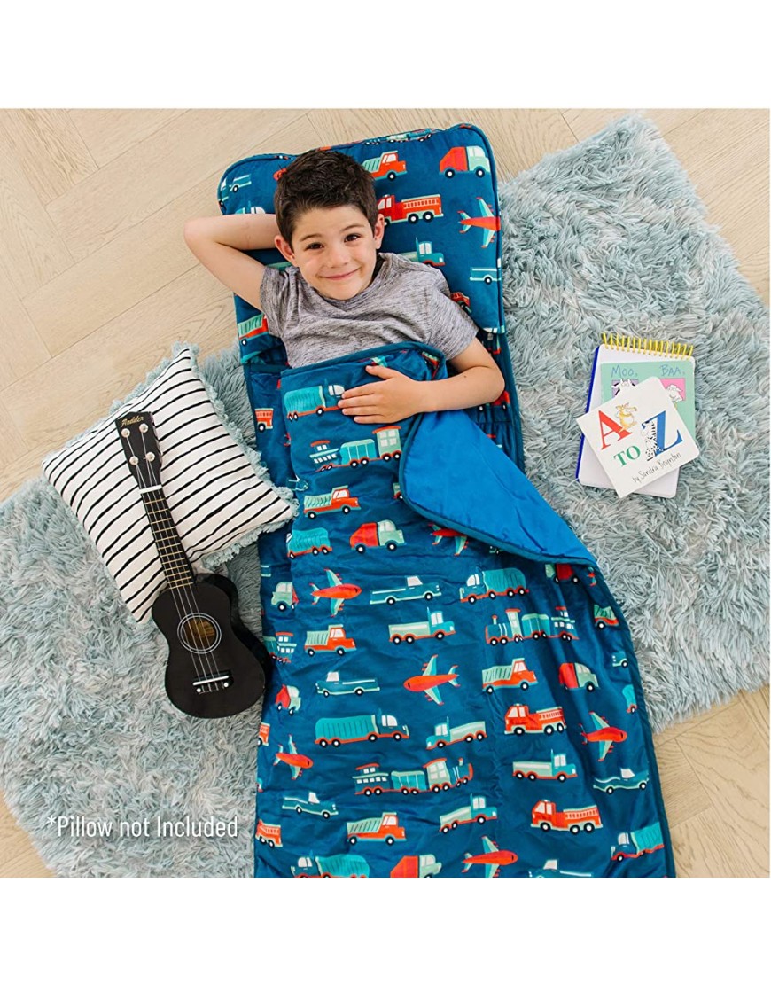 Wildkin Kids Plush Nap Mat for Toddler Boys and Girls Measures 57.5 x 20 x 1.5 Inches Plush Nap Mat Sacks Ideal for Daycare & Preschool Nap Mats Features Attached Blanket BPA-Free Transportation - B96ILBI4K