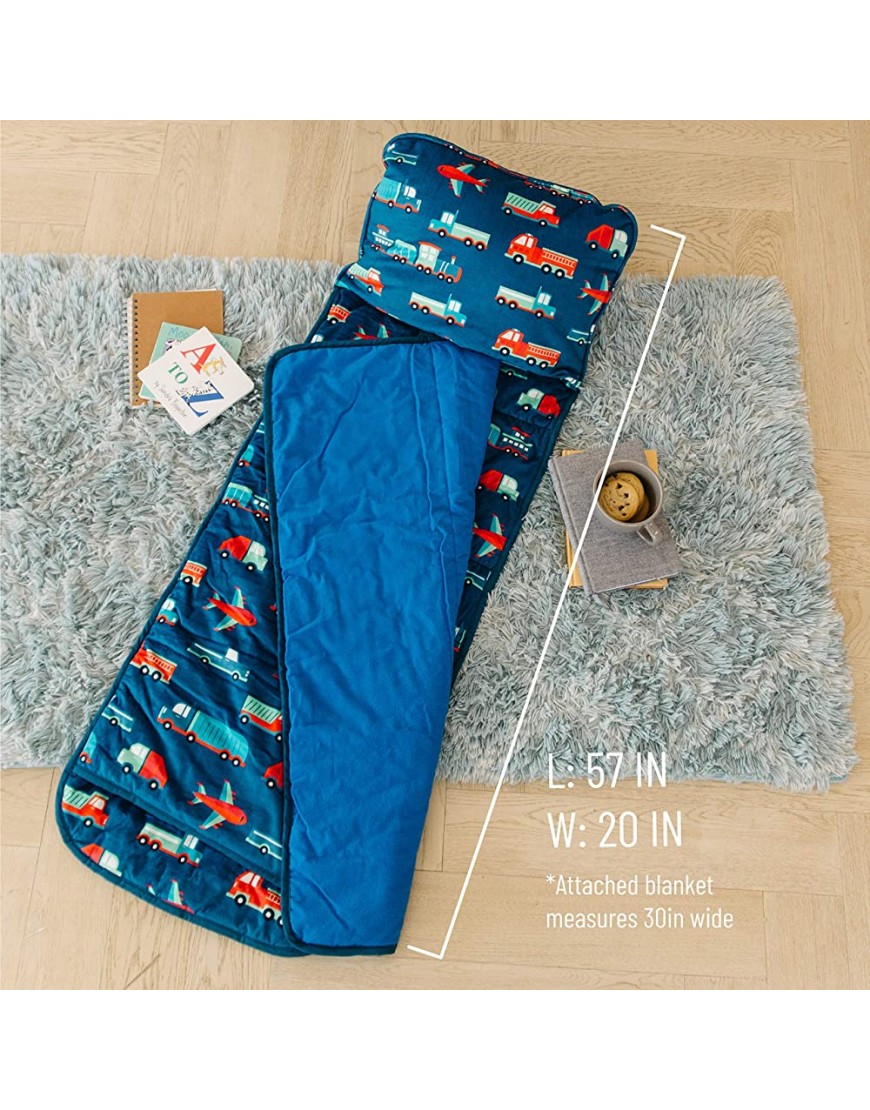 Wildkin Kids Plush Nap Mat for Toddler Boys and Girls Measures 57.5 x 20 x 1.5 Inches Plush Nap Mat Sacks Ideal for Daycare & Preschool Nap Mats Features Attached Blanket BPA-Free Transportation - B96ILBI4K