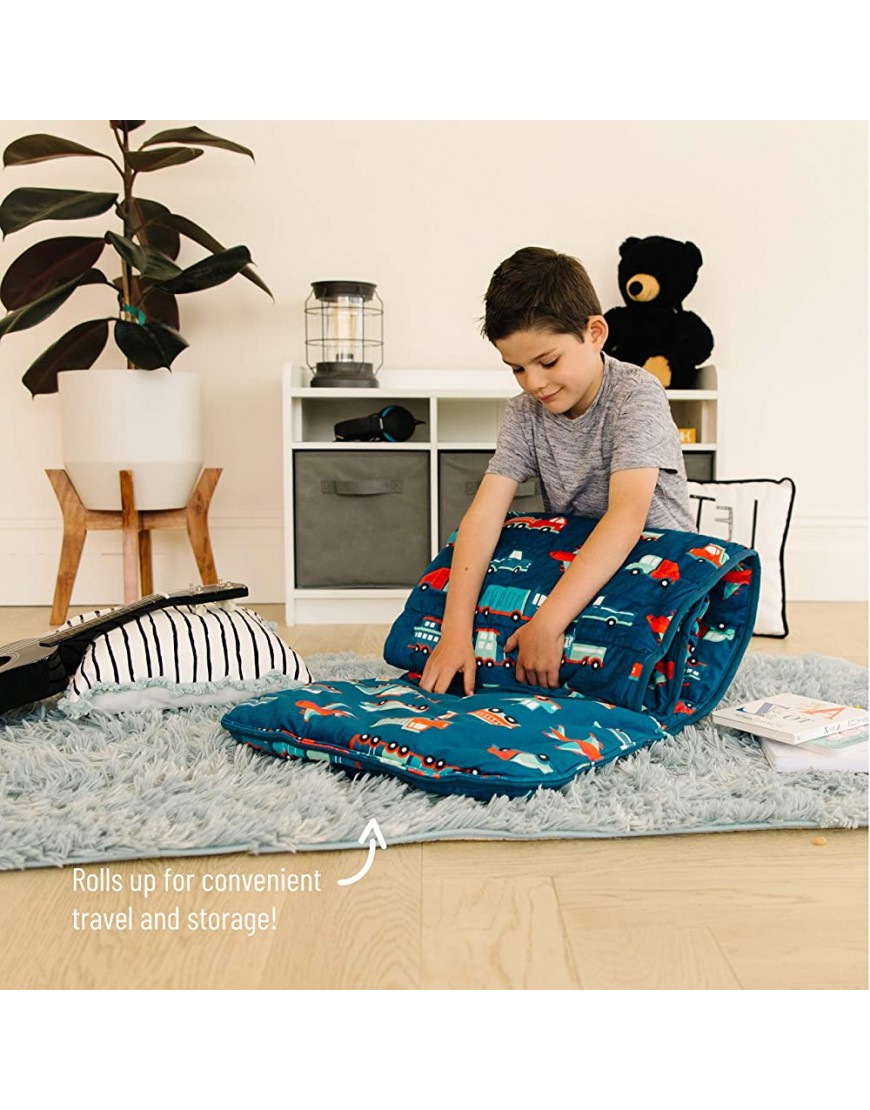 Wildkin Kids Plush Nap Mat for Toddler Boys and Girls Measures 57.5 x 20 x 1.5 Inches Plush Nap Mat Sacks Ideal for Daycare & Preschool Nap Mats Features Attached Blanket BPA-Free Transportation - B4TSSBTNR