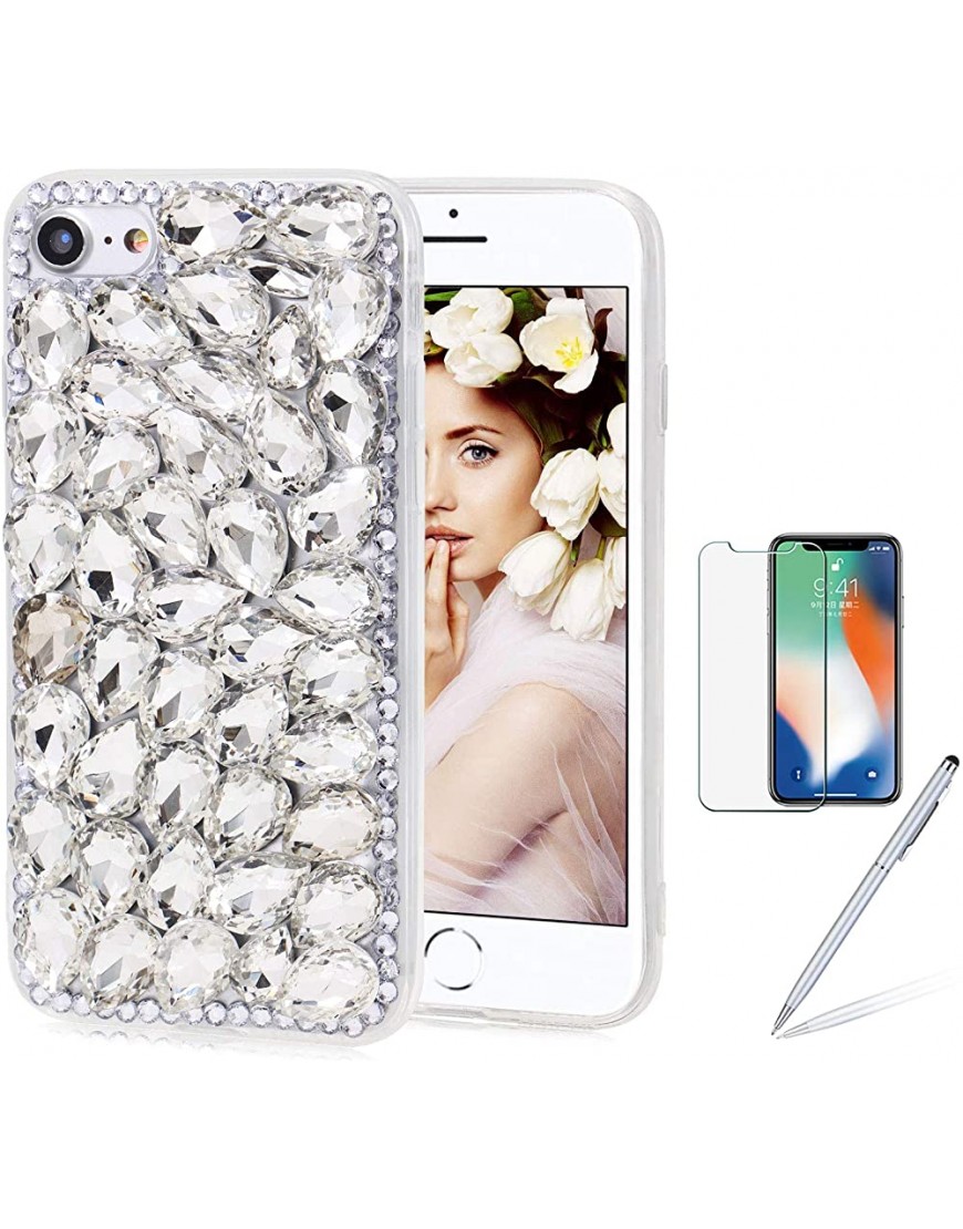 Diamond Case for Samsung Galaxy S10 Plus Girlyard Luxury Bling 3D Clear Rhinestone Full of Sparkle Precious Stones Phone Shell Shiny Jewelled Crystal Soft TPU Bumper Protective Cover White - BUVZQJ2E3
