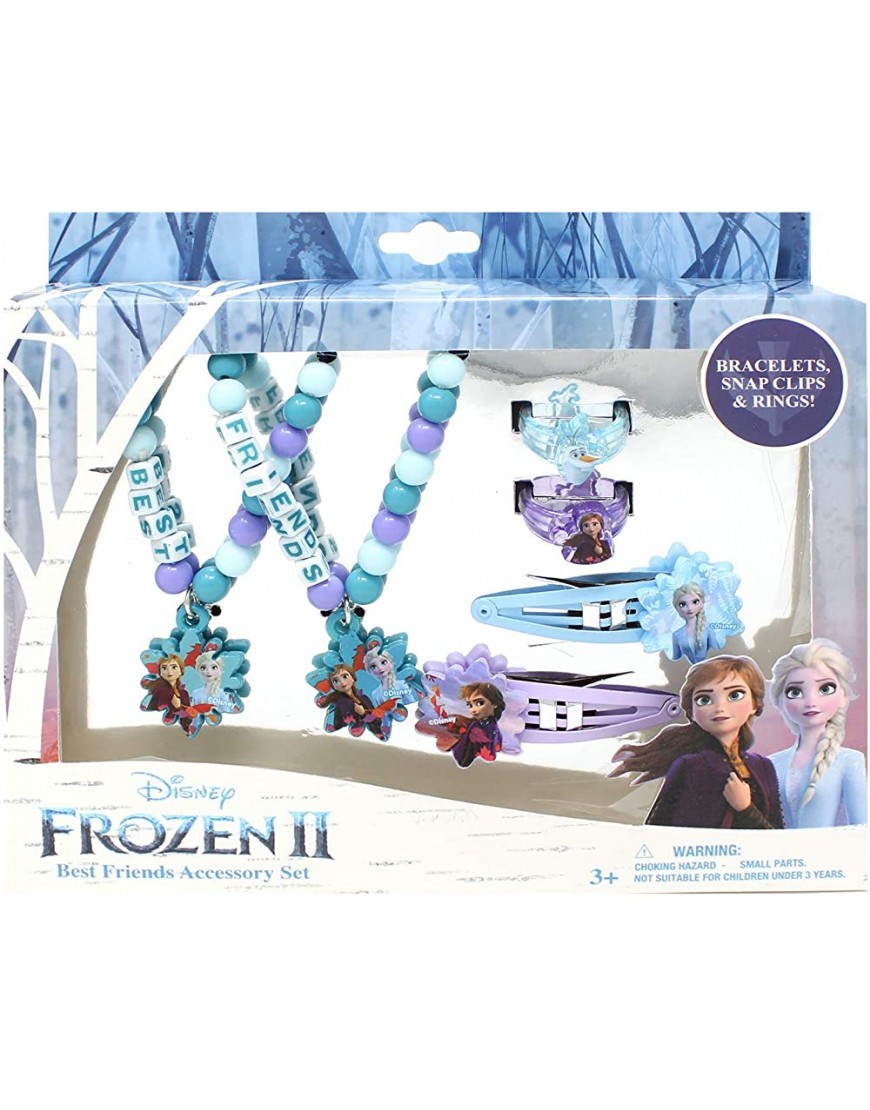 Frozen 2 Girls BFF 6 Piece Toy Jewelry Box Set with 2 Rings 2 Bead Bracelets and Snap Hair Clips - B0Z2QHMY1