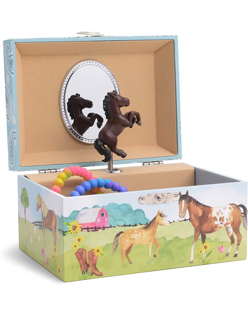 Jewelkeeper Girl's Musical Jewelry Storage Box with Spinning Horse Barn Design Home on The Range Tune - BNDH6MXXQ