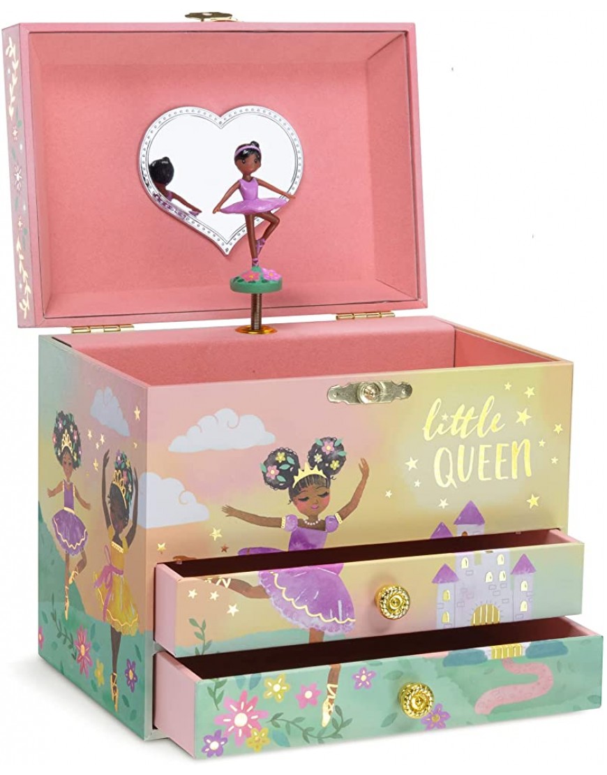 Jewelkeeper Musical Jewelry Box with 2 Pullout Drawers and Gold Foil Little Queen Ballerina Design Swan Lake Tune - BTDOY7VKX