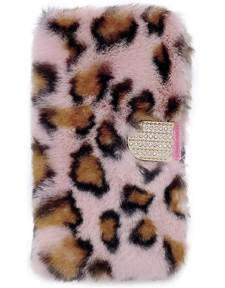 Smagiv Leopard Plush Wallet Case for Samsung Galaxy A21,Women Girl Cute Fluffy Crystal Glitter Magnetic Flip Furry Shockproof Soft Faux Fur Leather TPU Inner Cover for Galaxy A21,Pink - B5SBEXMFS