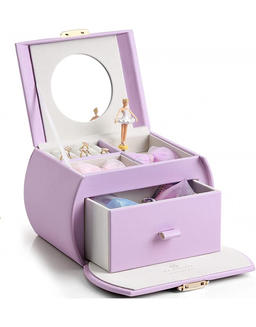 Vlando Musical Jewelry Box for Girls Kids with Drawer Music Box with Ballerina and Stickers for Birthday Bedroom Decor Purple - BE91EKR5I
