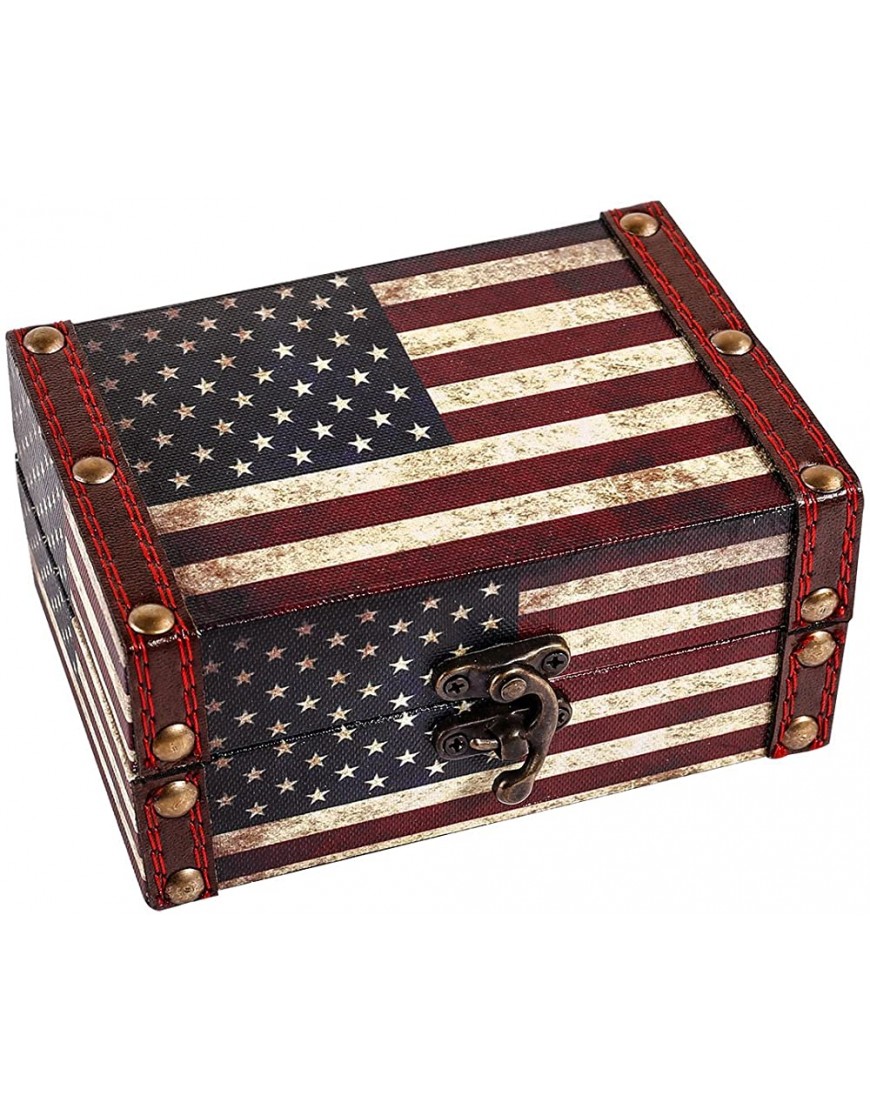 WaaHome Small Treasure Box Decorative Wooden Jewelry Keepsake Boxes For Kids Girls Boys Gifts Home Decorations American Flag - BZVQNZJMC