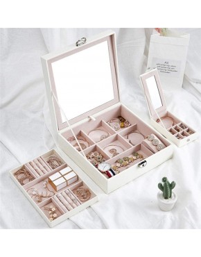 ZZYINH AN207 Big Jewelry Box with Mirror High Capacity Multilayers Rings Bracelets Jewelry Packaging Display Box Small Jewelry Color : White - B2SFRUFOU