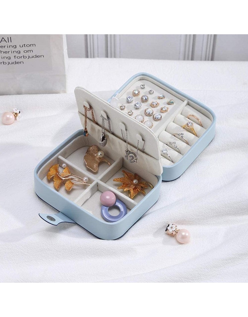 ZZYINH AN207 Korean-Style Double-Sided Jewlery Box Portable Jewelry Box Leather Ear Stud Ring Necklace Earrings Storage Box Small Jewelry Color : Blue - B8BKYJ1UT