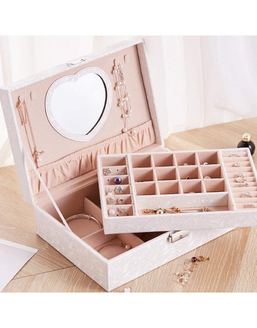 ZZYINH AN207 Leather Jewelry Box Double-Layer Frame Princess Jewelry Storage Box Earrings Necklace Cosmetic Box Small Jewelry Color : White - BASR5JNKQ