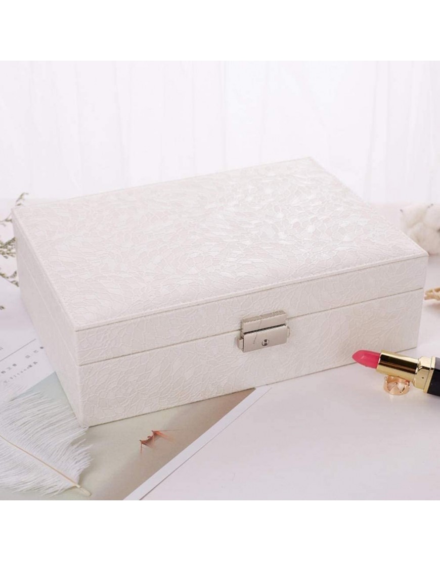ZZYINH AN207 Leather Jewelry Box Double-Layer Frame Princess Jewelry Storage Box Earrings Necklace Cosmetic Box Small Jewelry Color : White - BASR5JNKQ