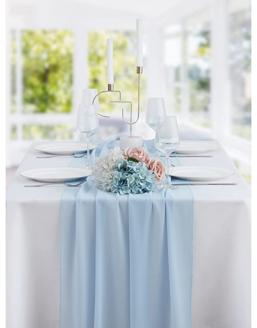BEDDEB 10 Pack Baby Blue 10Ft Chiffon Table Runner 29x120 Inches Sheer Chiffon Table Runner Romantic Boho Rustic Table Runner for Wedding Birthday Party Decor Bridal Baby Shower Table Decoration - BSTCA9CMA