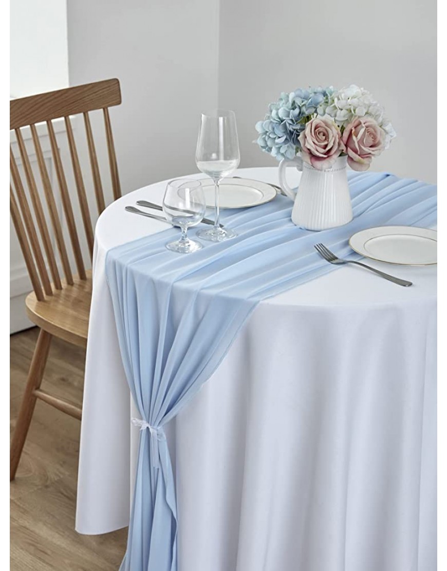 BEDDEB 10 Pack Baby Blue 10Ft Chiffon Table Runner 29x120 Inches Sheer Chiffon Table Runner Romantic Boho Rustic Table Runner for Wedding Birthday Party Decor Bridal Baby Shower Table Decoration - BSTCA9CMA