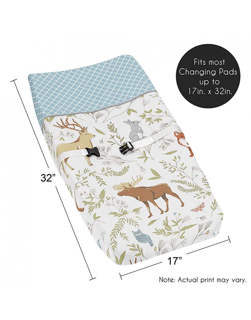 Blue Grey and White Woodland Animal Toile Baby Girl or Boy Changing Pad Cover - BQ6J6T5WF