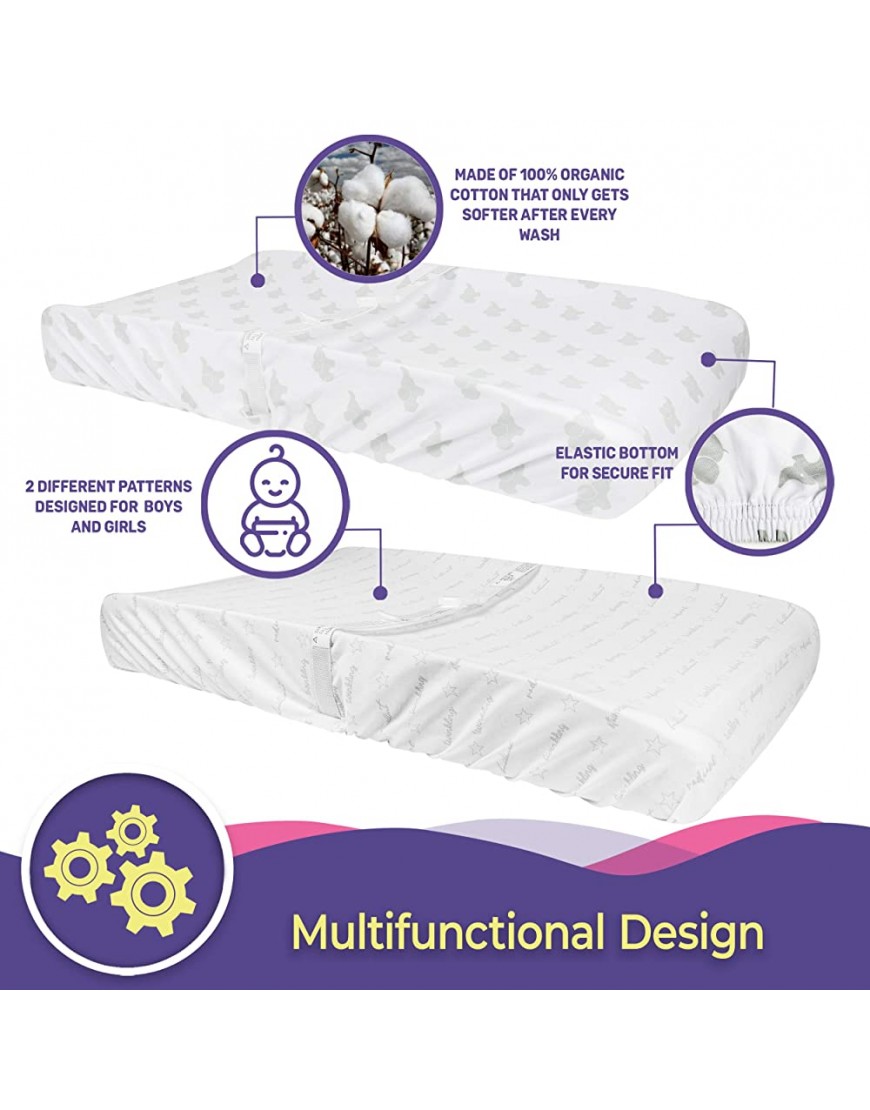 Budding Sprout Organic Cotton Ultra Soft Hypoallergenic Changing Pad Covers 2-Pack Fits Standard Size Pads 16” x 32” Comes with Two Unisex Design - B1DNJW4LM