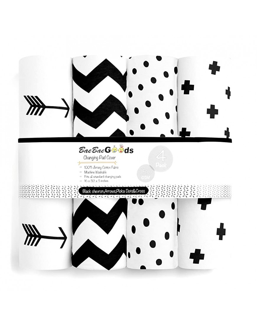 Changing Pad Cover – Baby Changing Pad Covers 4 Pack – Boy or Girl Changing Pad Cover – Pure Cotton Machine Washable Black and White Changing Table Cover – Diaper Changing Pad Cover Sheets - B31USHVGX